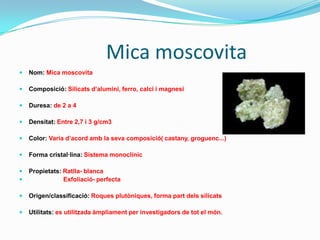                   GalenaComposició: plom i sofreçDuresa:2,5Densitat: 7,2 a 7,6 g/cm3Color: grísplomForma cristal·lina: cúbicaPropietats: és una menaUtilitats: se n’extreu el plomOrigen: hi ha moltsjaciments a catalunya
