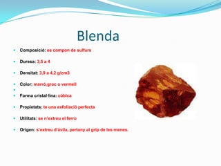                    SilvinaComposició: KClDuresa: 2Densitat: 1,99 g/cm 3Color: blanc,groguenc,vermellós,gris,blavósForma cristal·lina: cúbicaPropietats: De brillantorvítriaUtilitats: En l’obtenció de fertilitzants o adobsOrigen: s’origina per precipiotació
