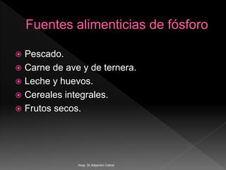  Pescado.
 Carne de ave y de ternera.
 Leche y huevos.
 Cereales integrales.
 Frutos secos.
Hosp. Dr.Alejandro Cabral
 