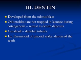 3.ACELLAR BONES (ASPIDIN)Bones formed in scales of modern fishes