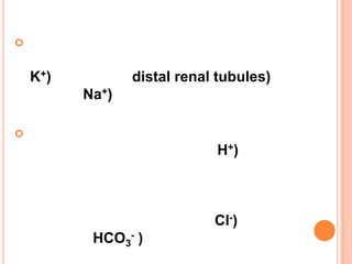 


    K+)          distal renal tubules)
          Na+)


                             H+)



                             Cl-)
           HCO3- )
 