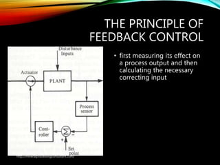 THE PRINCIPLE OF
FEEDBACK CONTROL
• first measuring its effect on
a process output and then
calculating the necessary
correcting input
http://mineralprocessingconsultant.com/
 
