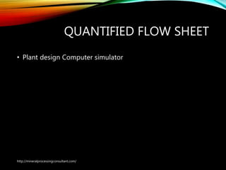 QUANTIFIED FLOW SHEET
• Plant design Computer simulator
http://mineralprocessingconsultant.com/
 