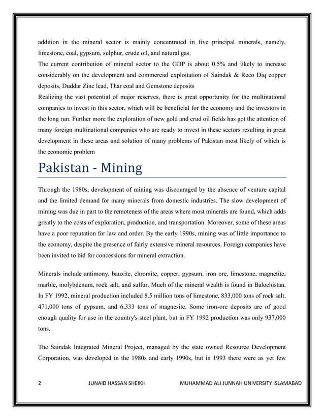 Mineral resources of pakistan