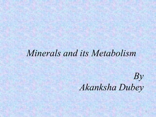 1
Minerals and its Metabolism
By
Akanksha Dubey
 