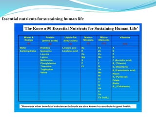 Essential nutrients for sustaining human life
 