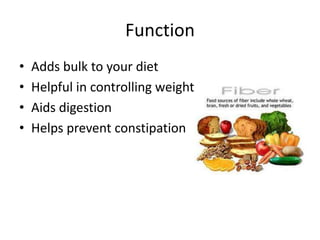 Function
•   Adds bulk to your diet
•   Helpful in controlling weight
•   Aids digestion
•   Helps prevent constipation
 