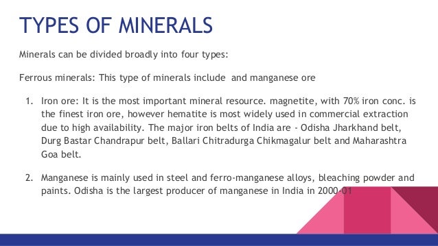 types of minerals