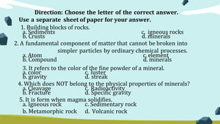 MINERALS AND ROCKS PRESETATION EARTH SCIENCE | PPTX