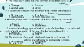 MINERALS AND ROCKS PRESETATION EARTH SCIENCE | PPTX