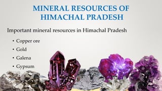 MINERAL RESOURCES OF
HIMACHAL PRADESH
Important mineral resources in Himachal Pradesh
• Copper ore
• Gold
• Galena
• Gypsum
 