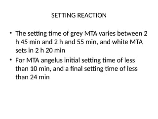 Mta Rsetting Reaction MINERAL TRIOXIDE AGGREGATE (MTA) .PPPTX. | PPTX