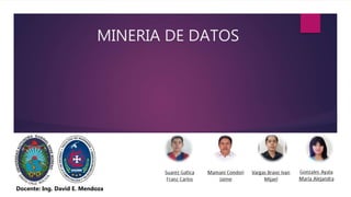 MINERIA DE DATOS
Docente: Ing. David E. Mendoza
 