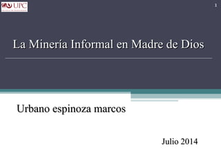 La Minería Informal en Madre de DiosLa Minería Informal en Madre de Dios
1
Julio 2014Julio 2014
Urbano espinoza marcosUrbano espinoza marcos
 