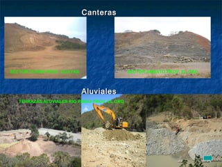 CanterasCanteras
AluvialesAluviales
TERRAZAS ALUVIALES RIO PINDO PROV. EL ORO
SECTOR DURAN PROV. GUAYAS SECTOR AMBATO PROV. EL ORO
 