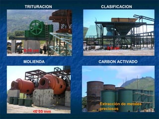 MOLIENDA
CLASIFICACION
CARBON ACTIVADO
TRITURACION
Extracción de metales
preciosos
8-10 cm
2-3 cm
<0’05 mm
 
