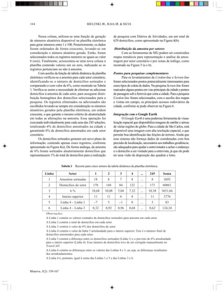 164                                            BIELENKI JR., RAIA JR. & SILVA



       Nessa coluna, utilizou-se uma função de geração                de pesquisa com Diários de Atividades, em um total de
de números aleatórios disponível na planilha eletrônica               629 domicílios, como apresentado na Figura 4(b).
para gerar números entre 1 e 100. Posteriormente, os dados
foram ordenados de forma crescente, levando-se em                      Distribuição da amostra por setores
consideração o número aleatório gerado. Então, foram                        Com as ferramentas de SIG podem ser construídos
selecionados todos os registros menores ou iguais ao valor            mapas temáticos para representação e análise da amos-
6 (seis). Finalmente, acrescentou-se uma nova coluna à                tragem por setor censitário e por zonas de tráfego, como
planilha contendo valores um ou zero, indicando se os                 mostrado na Figura 5 (a e b).
registros pertenciam ou não à amostra.
       Com auxílio da função de tabela dinâmica da planilha           Pontos para pesquisas complementares
eletrônica verificou-se a amostra para cada setor censitário,                Para os levantamentos de Cordon-line e Screen-line
identificando-se o número de domicílios sorteados e                   foram selecionados pontos potencialmente interessantes para
comparando-o com valor de 6%, como mostrado na Tabela                 esses tipos de coleta de dados. Na pesquisa Screen-line foram
1. Verifica-se assim a necessidade de eliminar ou adicionar           marcados alguns pontos em vias principais da cidade e pontos
domicílios à amostra de cada setor, para assegurar distri-            de passagem sob a ferrovia que corta a cidade. Para a pesquisa
buição homogênea dos domicílios selecionados para a                   Cordon-line foram selecionados, com o auxílio dos mapas
pesquisa. Os registros eliminados ou adicionados são                  e visitas em campo, os principais acessos rodoviários da
escolhidos levando-se sempre em consideração os números               cidade, conforme se pode observar na Figura 6.
aleatórios gerados pela planilha eletrônica, em ordem
crescente, o que garante o mesmo critério de aleatoriedade            Integração com o Google Earth
em todas as alterações na amostra. Essa operação foi                         O Google Earth é uma poderosa ferramenta de visua-
executada individualmente para cada uma das 245 seleções,             lização espacial que disponibiliza imagens de satélite e aéreas
totalizando 6% de domicílios amostrados na cidade e                   de várias regiões do globo. Para a cidade de São Carlos, está
garantindo 6% de domicílios amostrados em cada setor                  disponível uma imagem com alta resolução espacial, o que
censitário.                                                           permite boa identificação das feições do terreno. Ainda que
       Os domicílios sorteados geraram um novo plano de               esse sistema não forneça dados de coordenadas com boa
informação, contendo apenas esses registros, conforme                 precisão de localização, necessários aos trabalhos geodésicos,
apresentado na Figura 4(a). De forma análoga, da amostra              são adequados para ajudar o entrevistador a achar o endereço
de 6% foram sorteados aleatoriamente domicílios que                   e o domicílio a ser visitado para a entrevista, já que ele pode
representassem 1% do total de domicílios para a realização            ter uma visão da disposição das quadras e lotes.


                          Tabela 1 Recorte para cinco setores da tabela dinâmica da planilha eletrônica.

            Linha               Setor                1           2         3        4       ...     245        Soma
              1          Amostras sorteadas         18           6         7        8       ...      8         3693
              2          Domicílios do setor       178          168       84       122      ...     173        60861
              3                  6%               10,68      10,08       5,04      7,32     ...    10,38      3651,66
              4            Inteiro superior         11          11         6        8       ...     11         3776
              5          Linha 4 – Linha 1          –7           5        –1        0       ...      3           83
              6          Linha 4 – Linha 3         0,32      0,92        0,96      0,68     ...    0,62       124,34
            Observações:
            A Linha 1 contém os valores contados de domicílios sorteados para amostra em cada setor.
            A Linha 2 contém o total de domicílios em cada setor.
            A Linha 3 contém o valor de 6% dos domicílios do setor.
            A Linha 4 contém o valor da linha 3 arredondado para o inteiro superior. Este é o número final de
            domicílios amostrados para cada setor.
            A Linha 5 contém a diferença entre os domicílios sorteados (Linha 1) e o previsto de 6% arredondado
            para o inteiro superior (Linha 4). Esse número de domicílios teve de ser corrigido manualmente no
            TransCAD.
            A Linha 6 contém as diferenças entre os valores das Linhas 4 e 3, ou seja, as diferenças resultantes
            dos arredondamentos.
            A Linha 4 é, portanto, igual à soma das Linhas 1 e 5 e das Linhas 3 e 6.



Minerva, 5(2): 159-167
 