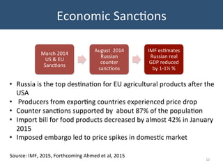 Economic	
  Sanc?ons	
  
12	
  
March	
  2014	
  
US	
  &	
  EU	
  
Sanc?ons	
  	
  
August	
  	
  2014	
  
Russian	
  
co...