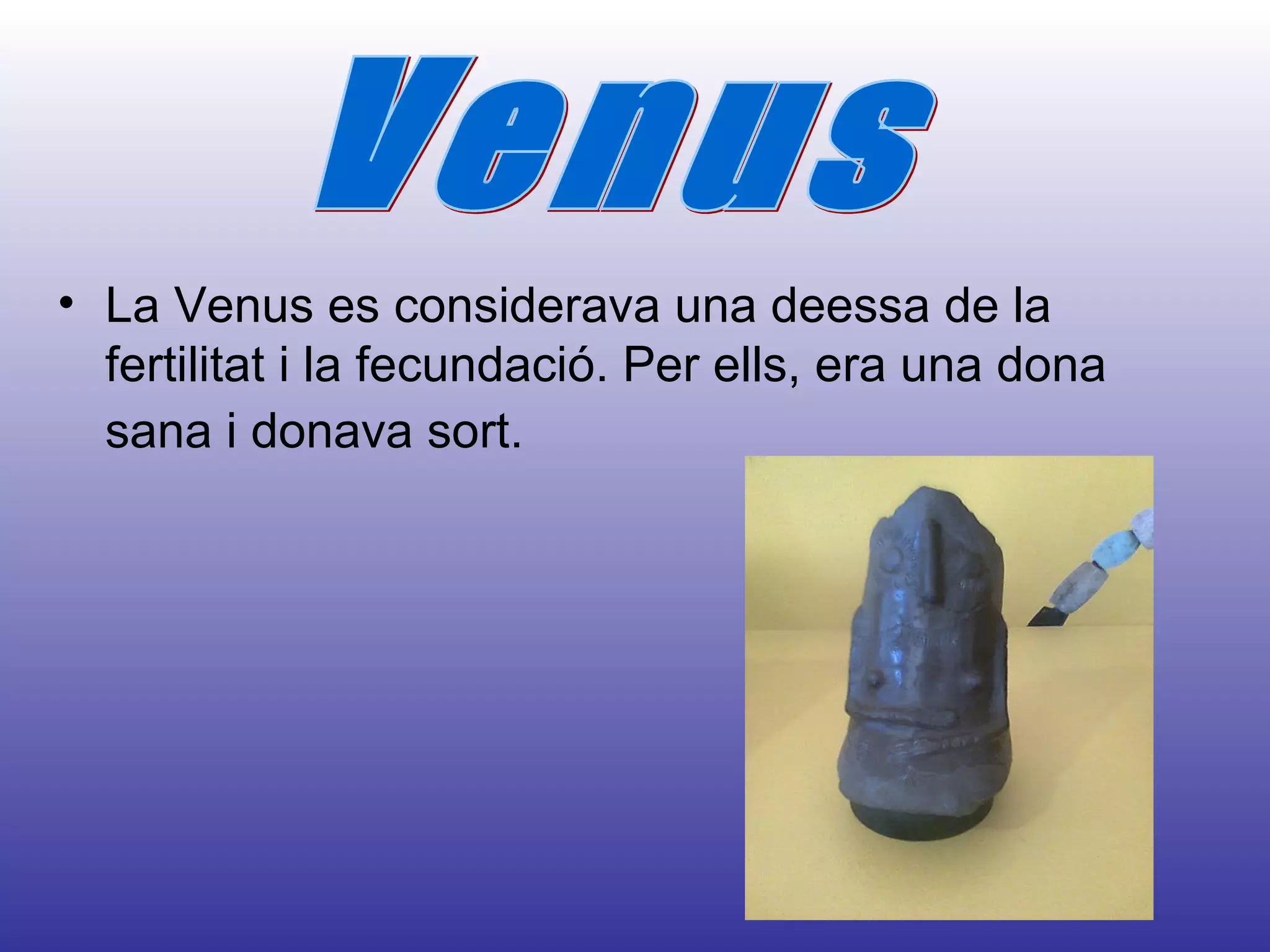 La Venus es considerava una deessa de la fertilitat i la fecundació. Per ells, era una dona sana i donava sort.   Venus 