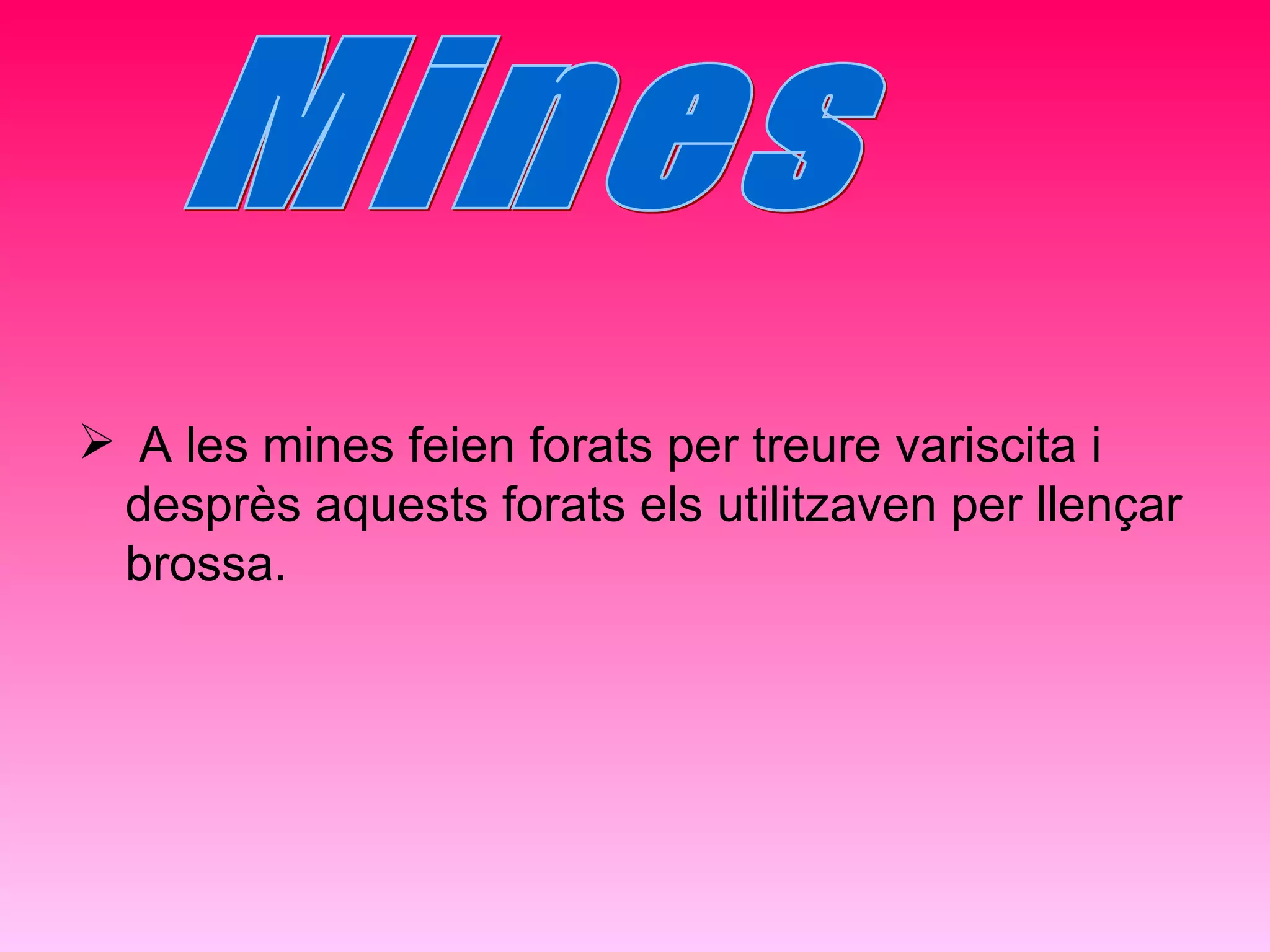 A les mines feien forats per treure variscita i desprès aquests forats els utilitzaven per llençar brossa. Mines 