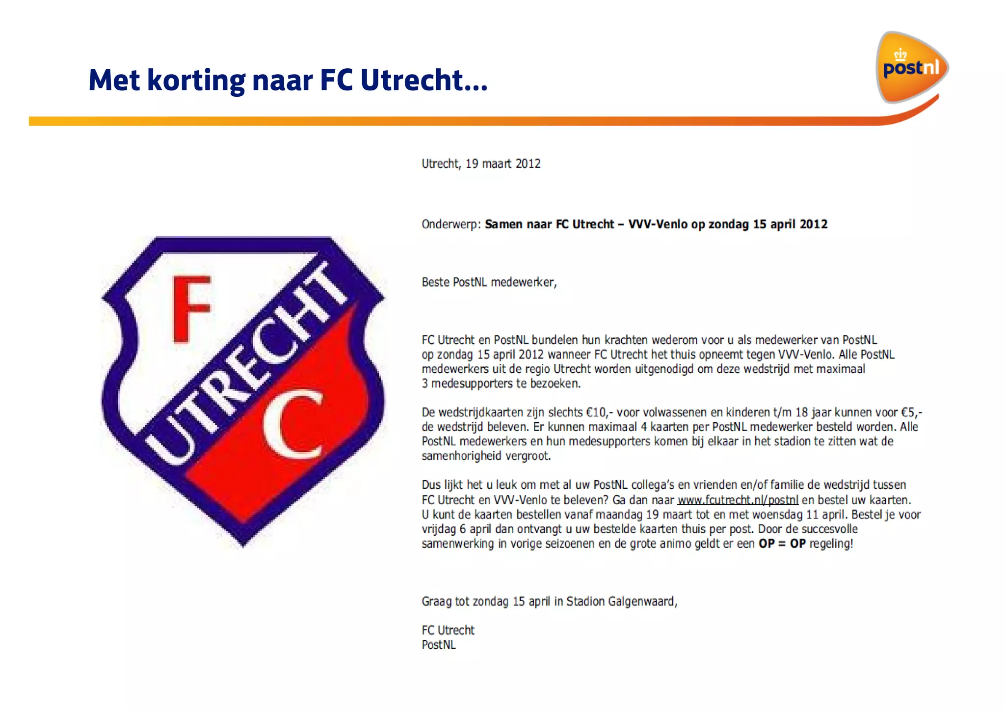 Met korting naar FC Utrecht…

 