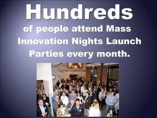 of people attend Mass
Innovation Nights Launch
Parties every month.

 