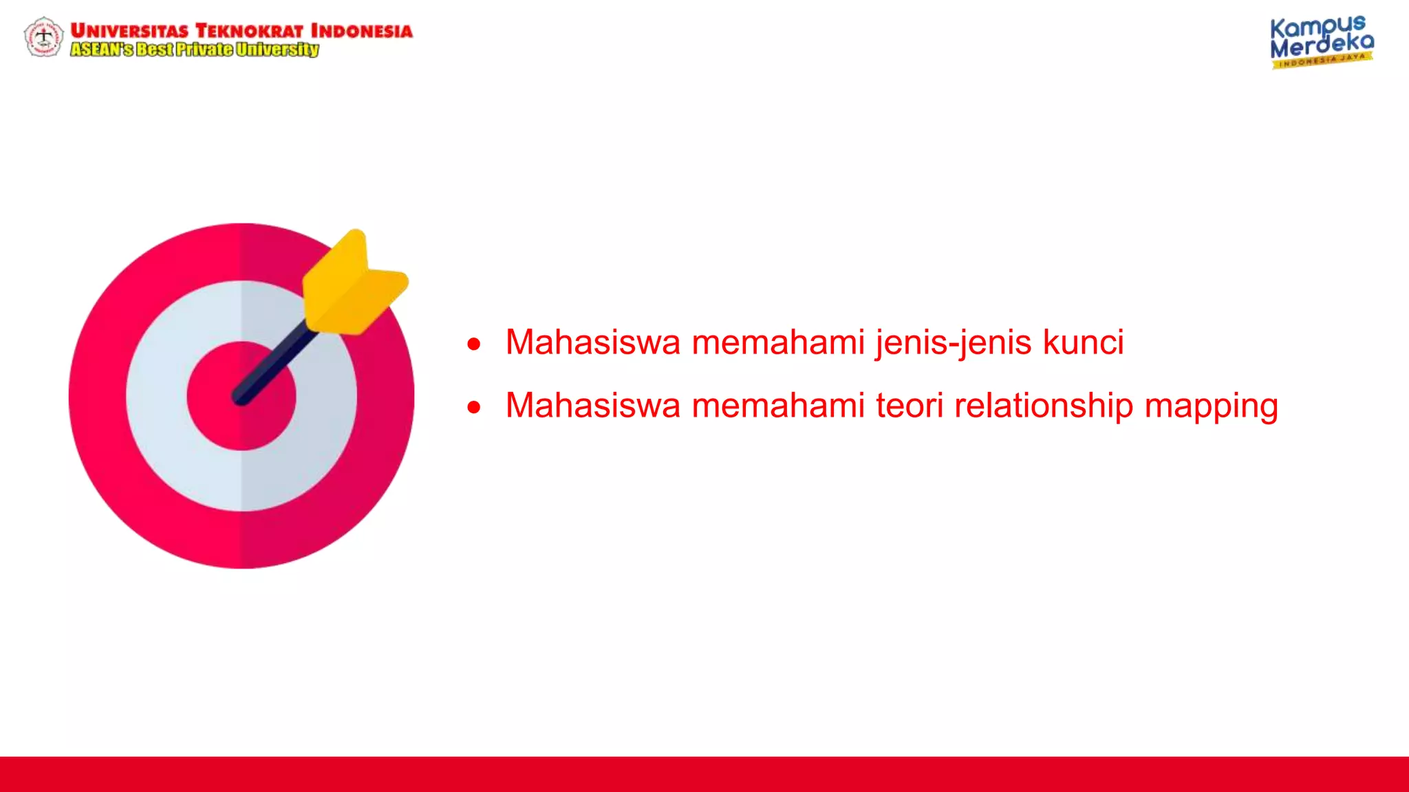  Mahasiswa memahami jenis-jenis kunci
 Mahasiswa memahami teori relationship mapping
 