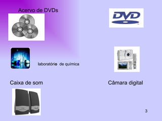 Acervo de DVDs Câmara digital Caixa de som 3 laboratóri o   de química  