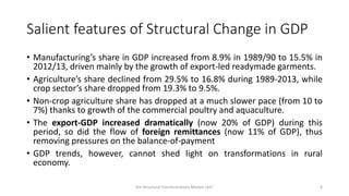 Salient features of Structural Change in GDP
• Manufacturing’s share in GDP increased from 8.9% in 1989/90 to 15.5% in
201...