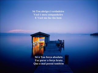 Só Teu abrigo é verdadeiro
 Você é meu companheiro
  E Você me faz tão bem




 Só a Tua força absoluta
 Faz parar a força bruta
Que o mal possui também
 