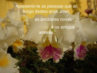 Apresento-te as pessoas que ao longo destes anos amei, as amizades novas  e os antigos amores. 