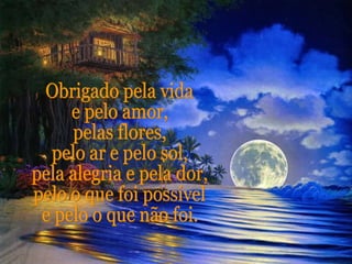 Obrigado pela vida  e pelo amor, pelas flores,  pelo ar e pelo sol, pela alegria e pela dor, pelo o que foi possível e pelo o que não foi. 