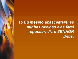 15 Eu mesmo apascentarei as minhas ovelhas e as farei repousar, diz o SENHOR Deus. 