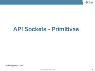 API Sockets - Primitivas




Footnote position, 12 pts.

                             Sun Confidential: Internal Only   40
 