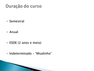 Semestral Anual ESDE (2 anos e meio) Indeterminado – “Miudinho” 