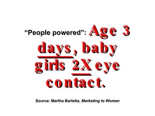 “ People powered”:  Age 3  days , baby girls  2X  eye contact.  Source: Martha Barletta,  Marketing to Women 
