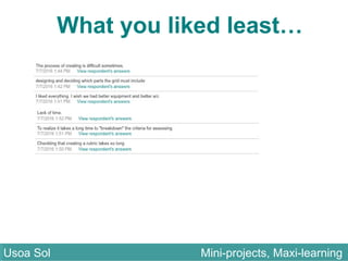 Usoa Sol Mini-projects, Maxi-learningUsoa Sol Mini-projects, Maxi-learning
What you liked least…
 