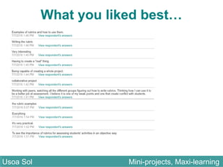 Usoa Sol Mini-projects, Maxi-learningUsoa Sol Mini-projects, Maxi-learning
What you liked best…
 