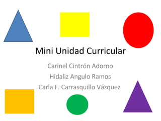 Mini Unidad Curricular Carinel Cintrón Adorno Hidaliz Angulo Ramos Carla F. Carrasquillo Vázquez  