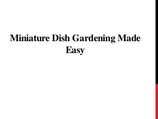 Miniature Dish Gardening Made
Easy
 