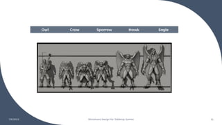 7/6/2023 Miniatures Design for Tabletop Games 11
Owl Crow Sparrow Hawk Eagle
 