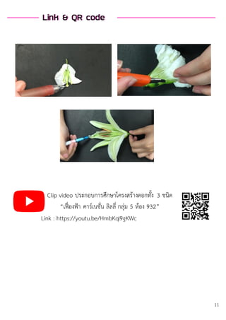 Link & QR codeLink & QR code
11
Clip video ประกอบการศึกษาโครงสร้างดอกทั้ง 3 ชนิด
“เฟื่องฟ้า คาร์เนชั่น ลิลลี่ กลุ่ม 5 ห้อง 932”
Link : https://youtu.be/HmbKqI9gKWc
 