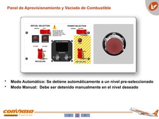 Panel de Aprovisionamiento y Vaciado de Combustible
• Modo Automático: Se detiene automáticamente a un nivel pre-seleccionado
• Modo Manual: Debe ser detenido manualmente en el nivel deseado
 