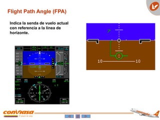 Flight Path Angle (FPA)
Indica la senda de vuelo actual
con referencia a la línea de
horizonte.
 