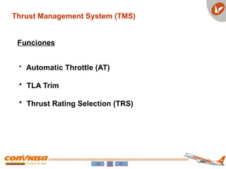 Thrust Management System (TMS)
Funciones
• Automatic Throttle (AT)
• TLA Trim
• Thrust Rating Selection (TRS)
 