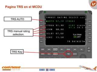 Pagina TRS en el MCDU
TLA TRIM
ON OFF
TRS AUTO
TRS manual rating
selection.
TRS Key
 
