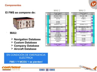 EN CONDICIÓN DE EMERGENCIA
ELÉCTRICA
FMS 1 Y MCDU 1 se pierden!
El FMS se compone de:
• MAU:
 Navigation Database
 Custom Database
 Company Database
 Aircraft Database
Componentes
 
