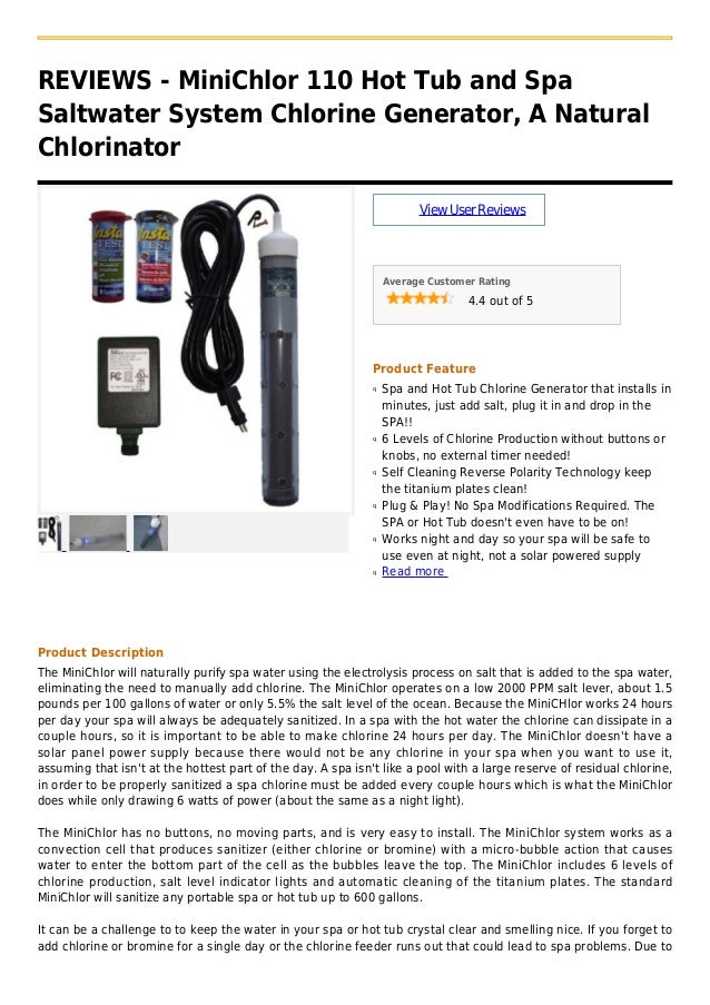 Mini chlor 110 hot tub and spa saltwater system chlorine generator, a
