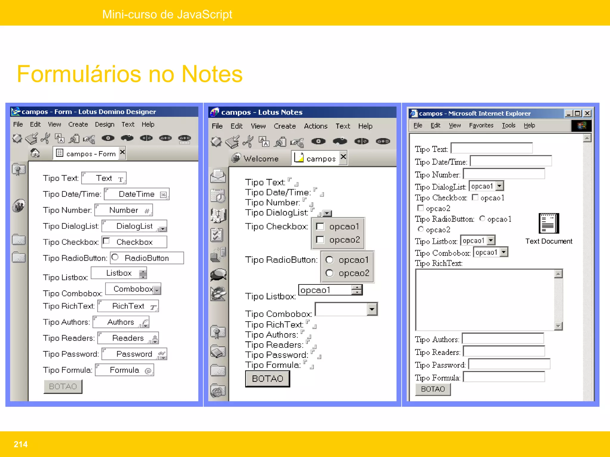 Mini-curso de JavaScript




Formulários no Notes




                                  Text Document




214
 