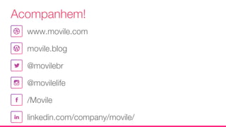 Acompanhem!
www.movile.com
@movilebr
movile.blog
@movilelife
/Movile
linkedin.com/company/movile/
 